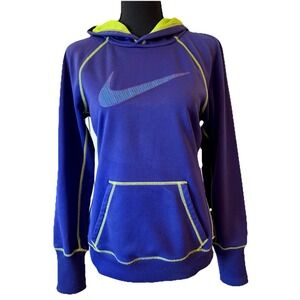 Women's Nike Therma-Fit Hoodie Purple Neon Mesh Hood Stitch Logo Size Medium